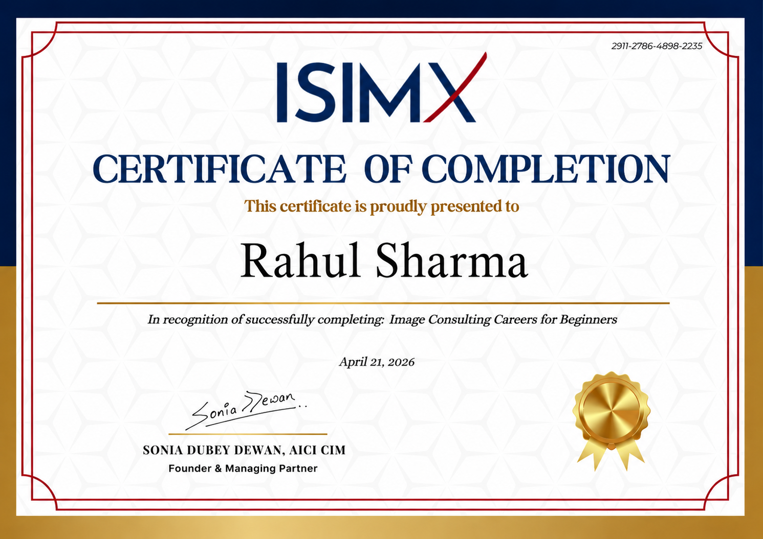 Certificate of Completion sample